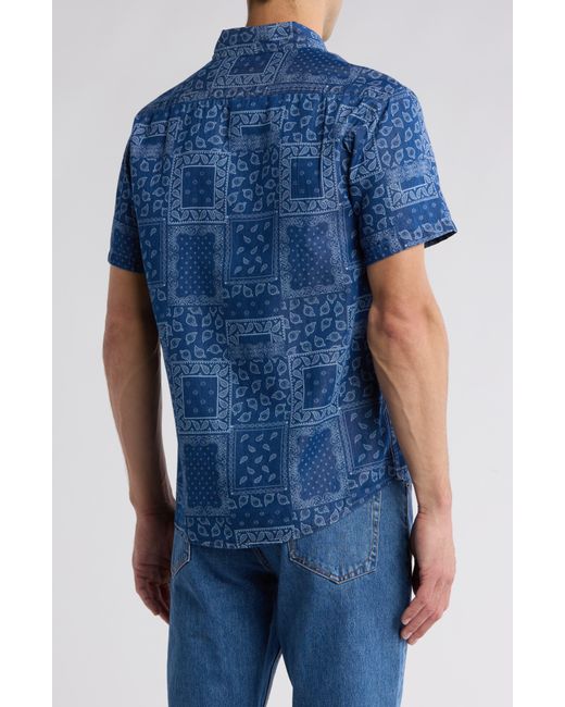 Slate & Stone Blue Banana Print Short Sleeve Cotton & Lyocell Button-up Shirt for men