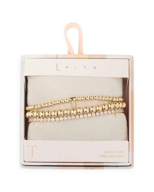 Leith Metallic 3-Pack Initial Bead Bracelet