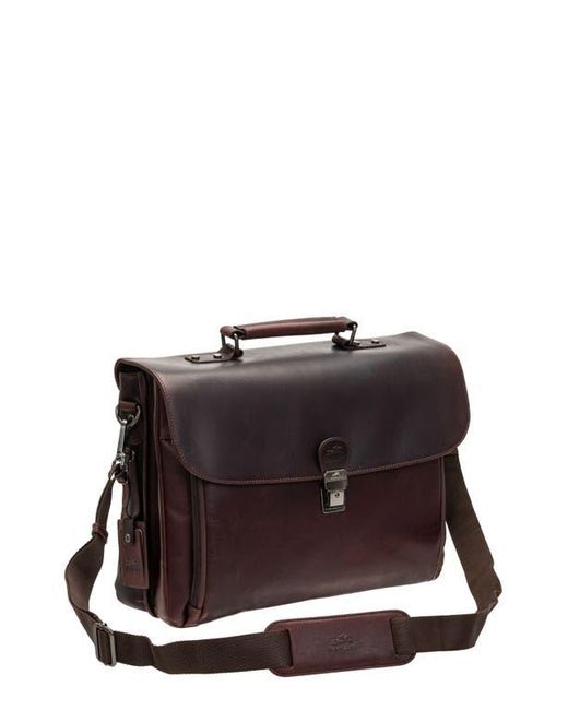 Mancini Brown Double Compartment Flap Leather Briefcase for men