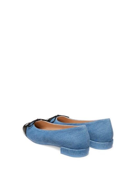 Stuart Weitzman Blue Sleek Cap Toe Bow Flat