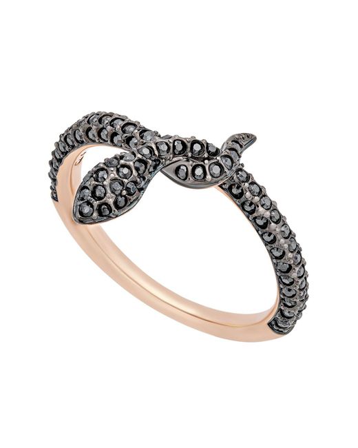 Swarovski Leslie 18k Rose Gold Plated Black Crystal Snake Ring - Size 8 |  Lyst