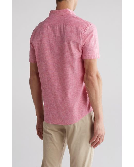 Original Penguin Pink Stretch Linen Blend Short Sleeve Shirt for men