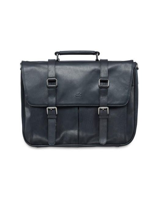 Mancini Black Flap Leather Briefcase for men