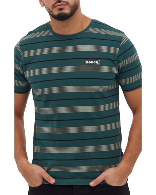 Bench Green Milos Striped Cotton T-shirt for men