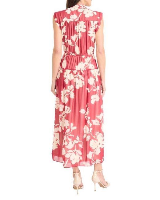 Maggy London Red Floral Sleeveless Chiffon Maxi Dress