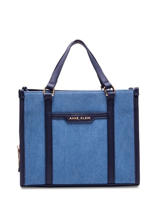 Anne Klein Blue Contrast Denim Small Tote Bag