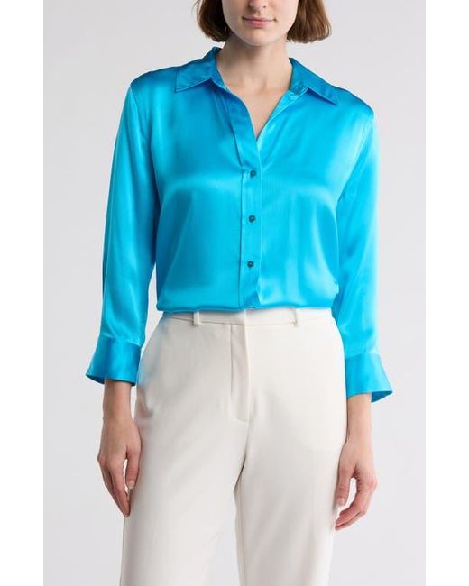 L'Agence Blue Dani Silk Charmeuse Blouse
