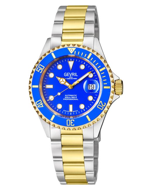 Gevril Blue Wall Street Automatic Two-tone Stainless Steel Bracelet Watch for men