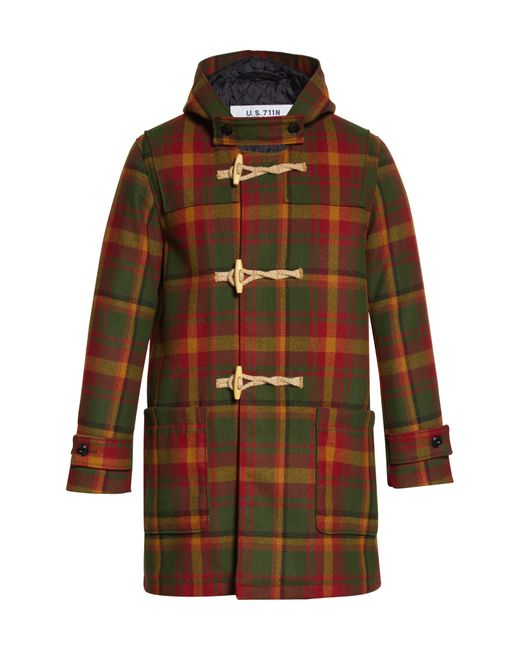 Schott Nyc Red Plaid Wool Blend Duffle Coat In Green At Nordstrom Rack for men