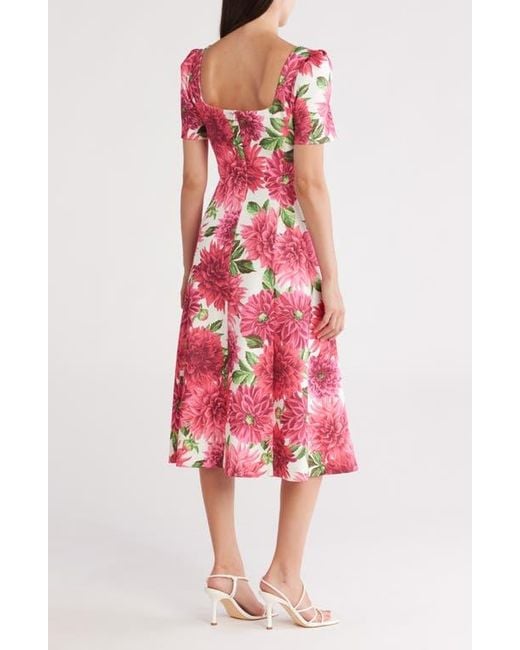 Donna Ricco Square Neck Short Sleeve Fit & Flare Dress in Pink | Lyst