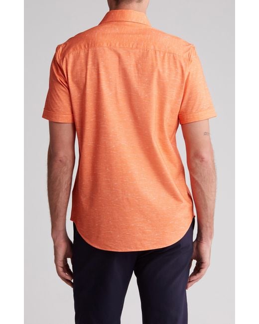 Bugatchi Orange Miles Ooohcotton® Heathered Short Sleeve Button-up Shirt for men