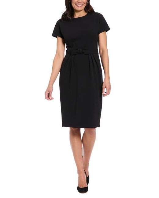 London Times Black Bow Waist Sheath Dress