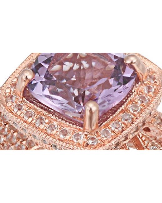 Suzy Levian Pink Cushion Cut Semiprecious Stone & White Topaz Halo Ring