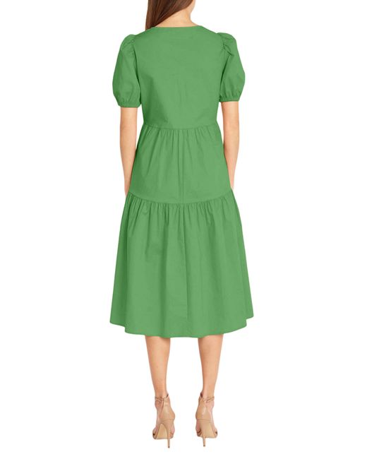 DONNA MORGAN FOR MAGGY Green Solid Cotton Midi Dress