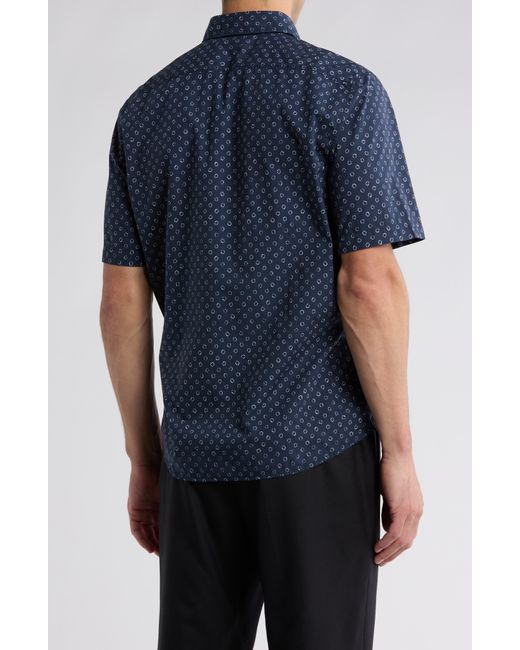 Boss Blue Rash Print Cotton Short Sleeve Button-up Shirt for men