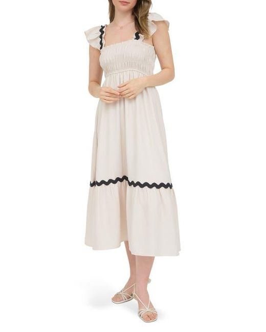 AUGUST SKY Natural Wavy Ribbon Tiered Midi Dress