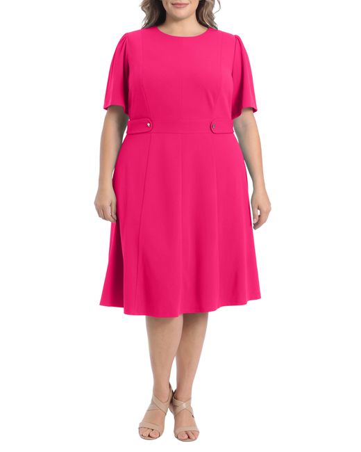 London Times Pink Short Sleeve Fit & Flare Midi Dress