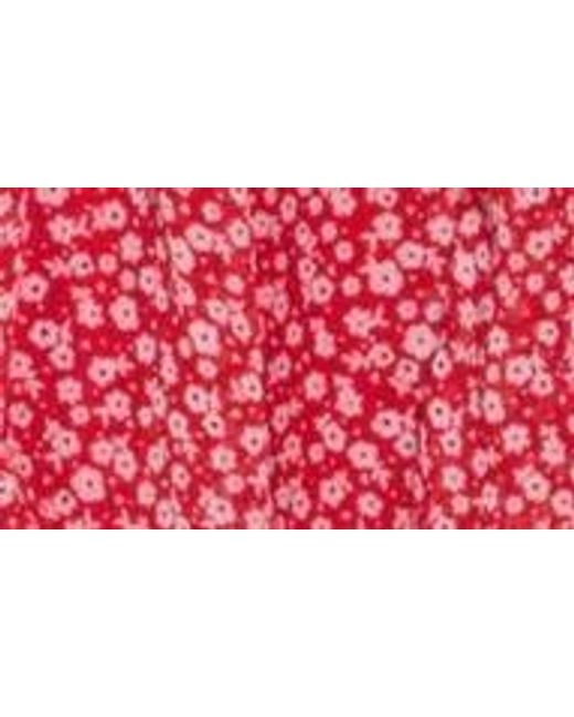 Karl Lagerfeld Red Floral Ruffle Balloon Sleeve Chiffon Midi Dress