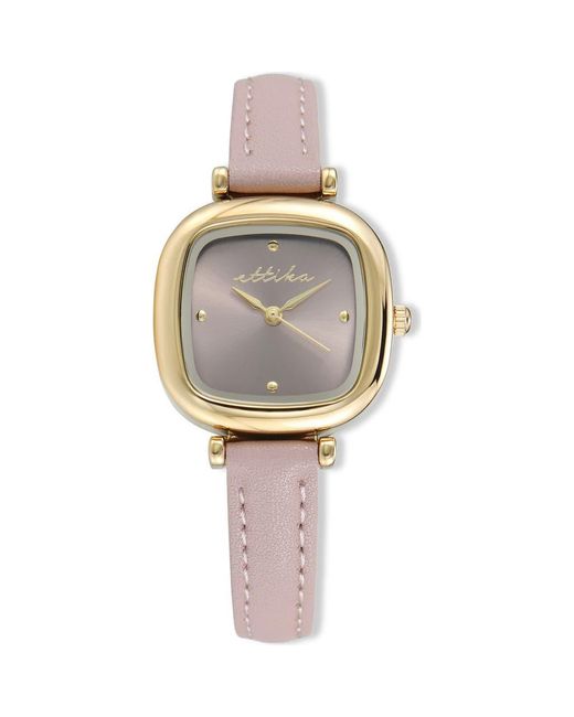 Ettika Pink Square Case Leather Strap Watch