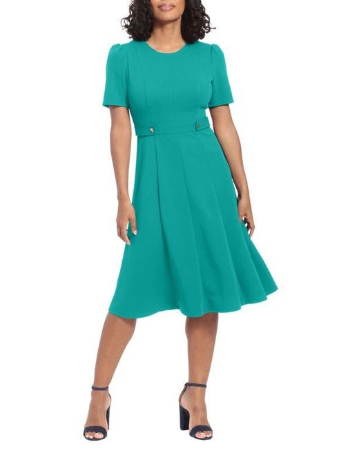 London Times Green Side Tab Fit & Flare Dress