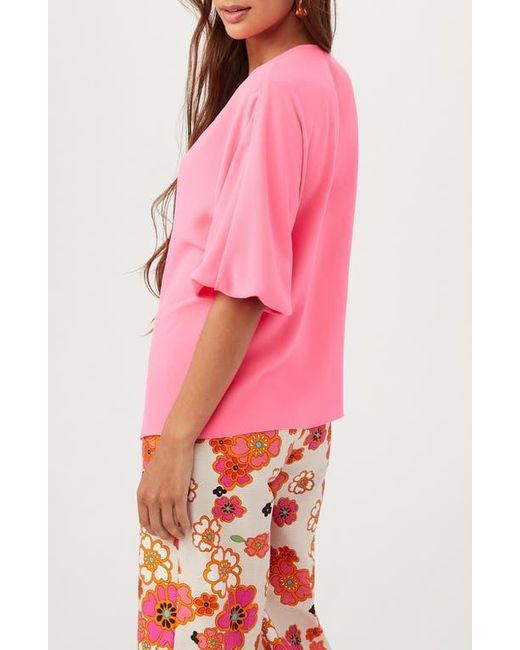 Trina Turk Pink Sail Puff Sleeve Button-Up Top