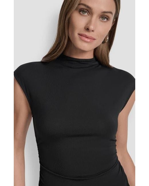 DKNY Black Mock Neck Ruched Top