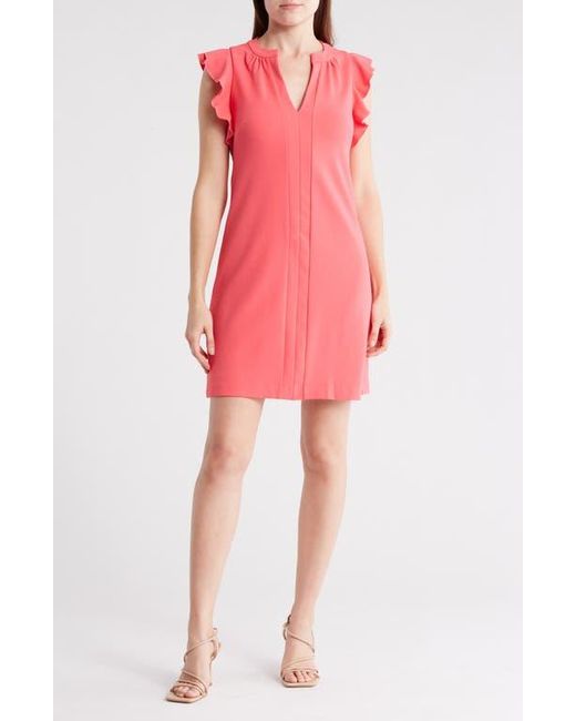 Vince Camuto Red Split Neck Ruffle Scuba Crepe Dress