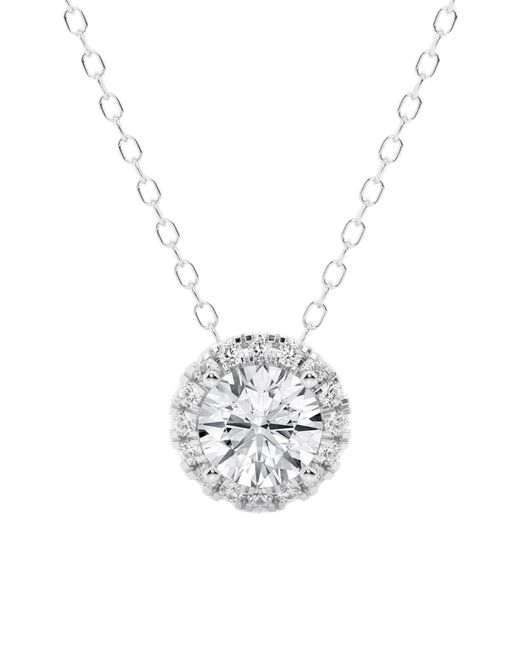 Badgley Mischka White 14k Gold Lab Created Diamond Round Halo Pendant Necklace