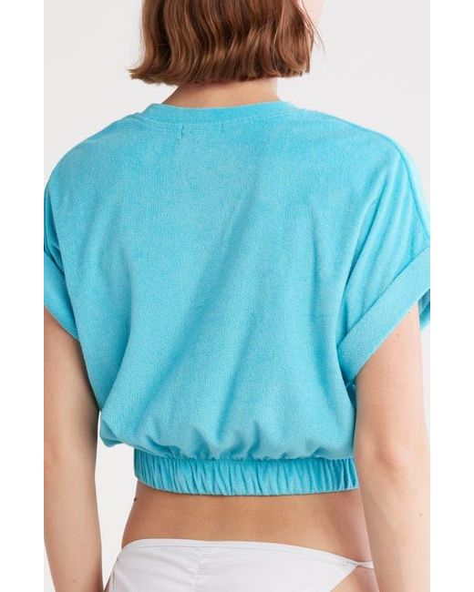 Elan Blue Elastic Hem Cover-Up Crop Top
