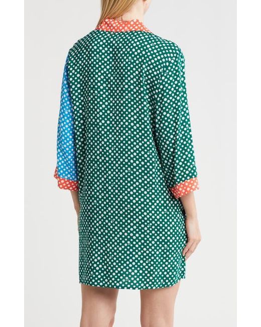 DKNY Blue Colorblock Button-Up Nightgown