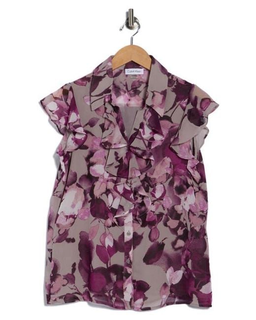 Calvin Klein Purple Ruffle Front Cap Sleeve Top