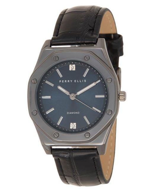 Perry Ellis Diamond Ultraslim Faux Leather Strap Watch, 40Mm  display picture 3