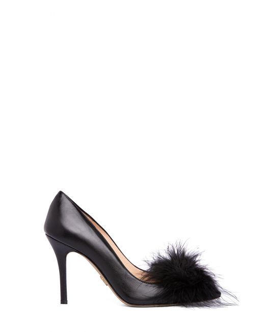 Beautiisoles Black Asia Faux Feather Pointed Toe Pump