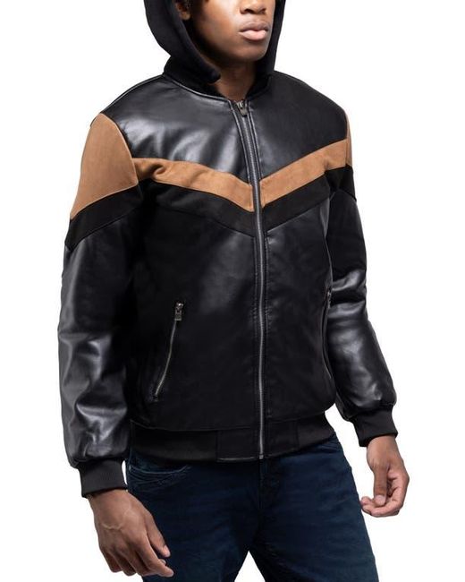 Xray Jeans Black Hooded Faux Leather Moto Jacket for men