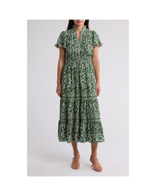 Max studio flutter sleeve floral midi dress outlet