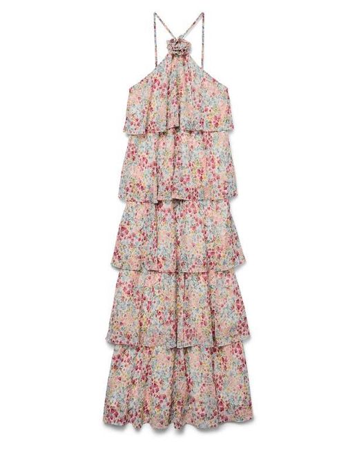 lana ruffle tiered halter dress Vero Moda Lana Ruffle Tiered Halter Dress in Natural