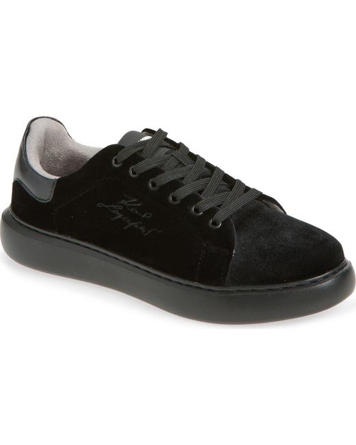 KARL LAGERFELD Embroidered Logo Velvet Sneaker in Black for  display picture 1