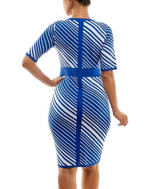 Nina Leonard Stripe Sweater Dress in Blue | Lyst