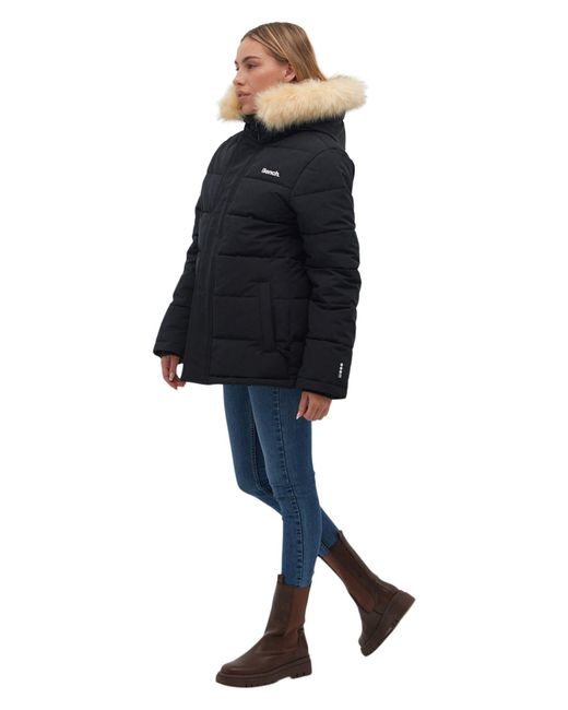 Bench Hooded Puffer Jacket With Faux Fur Trim in Black Lyst