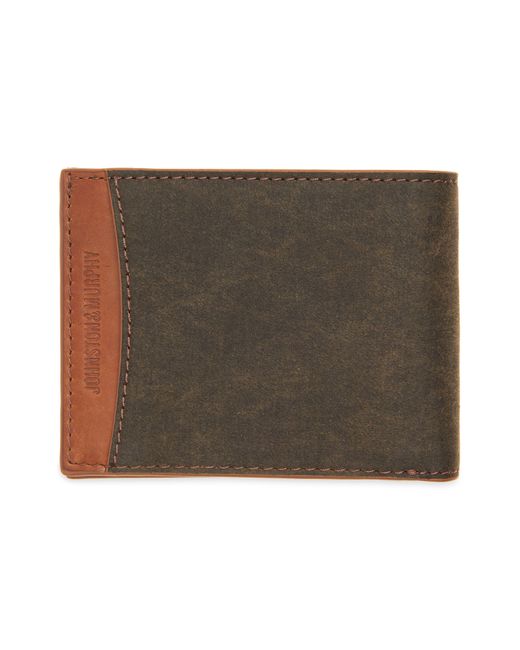 Johnston & Murphy Brown Antique Cotton & Leather Bifold Wallet for men