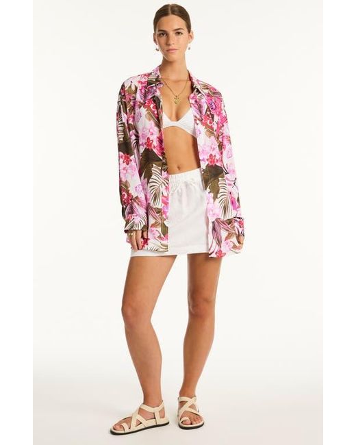 Sea Level Pink Isla Beach Oversize Cover-Up Shirt