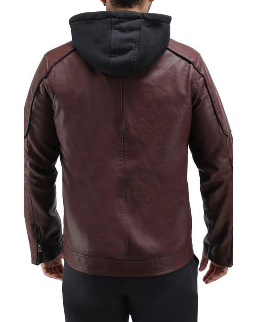 Xray Jeans Purple Faux Leather Hooded Moto Jacket With Faux Fur Lining for men