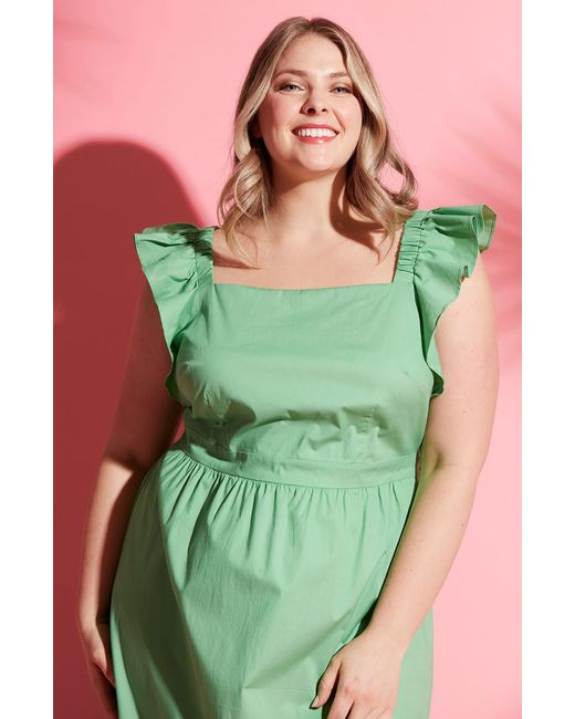 London Times Green Ruffle Cap Sleeve Maxi Dress
