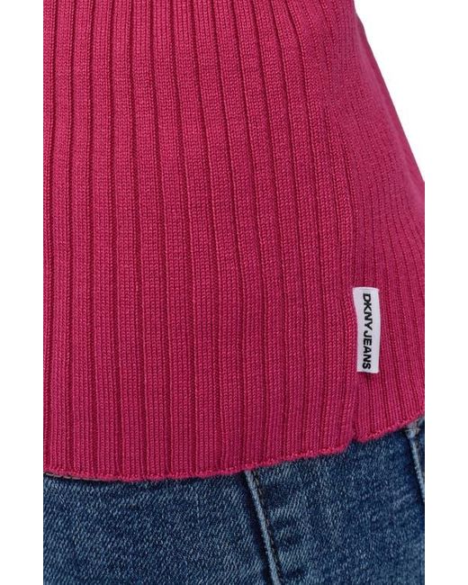 DKNY Red Short Sleeve Rib Polo Sweater