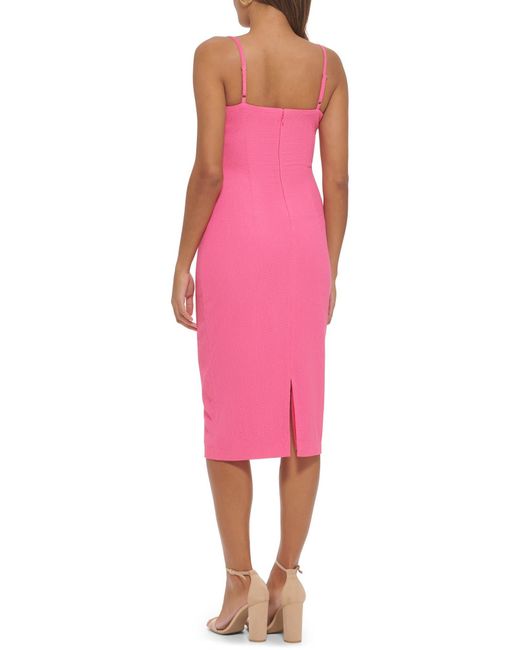 Guess Pink Sleeveless Textured-knit Side-cutout Midi Dress