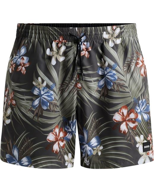 Boss Black Pirhana Abstract Floral Swim Trunks for men