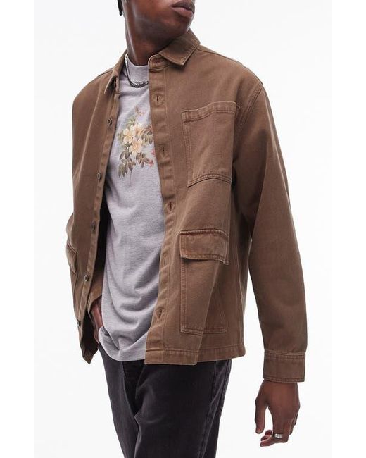 Topman Brown Patch Pocket Cotton Twill Overshirt for men