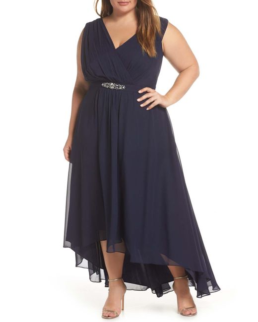 Eliza J Blue Wrap Look High/low Chiffon Dress (plus Size)