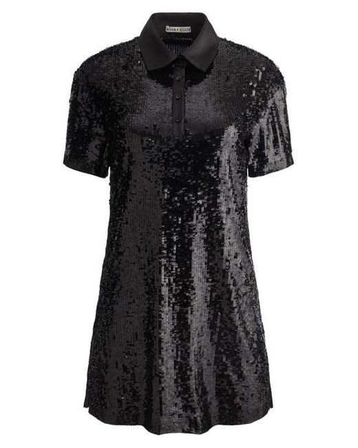 Alice + Olivia Black Treva Sequin Polo Minidress
