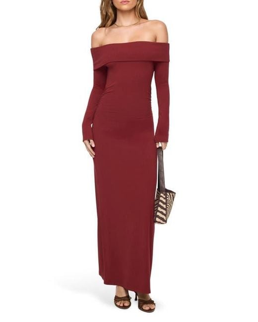 LSPACE Women's Red Carrie Long Sleeve Off The Shoulder Cover-Up Maxi Dress